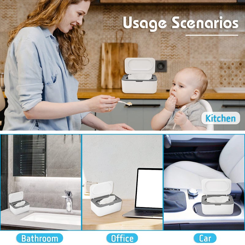 Flenpptly 2 Pack Baby Wipes Dispenser, Wipes Case Baby Wipe Holder Keeps Wipes Fresh, Non-Slip, Easy Open & Close (Grey and Blue) - Image 5